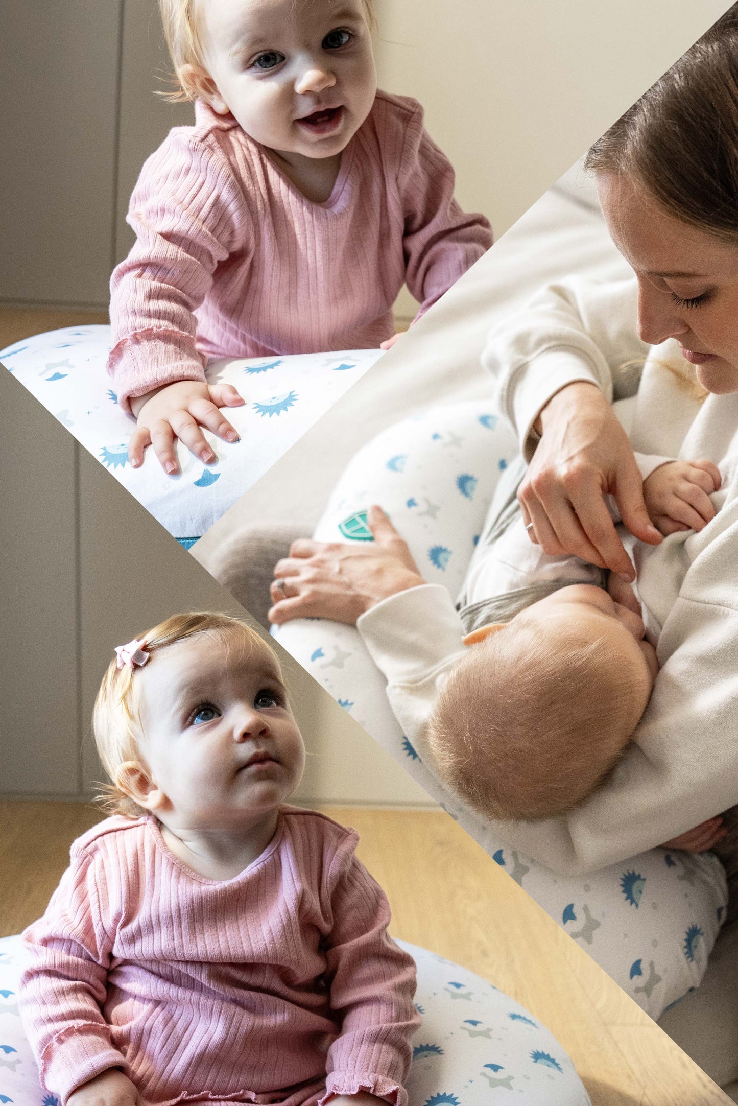 Koala Hug Baby - Cuscino allattamento fantasia riccio/pinguino celeste