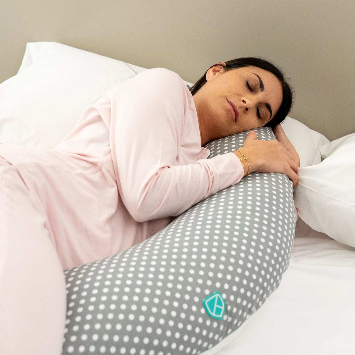 Koala Hugs - Cuscino gravidanza e allattamento blu con pallini bianchi