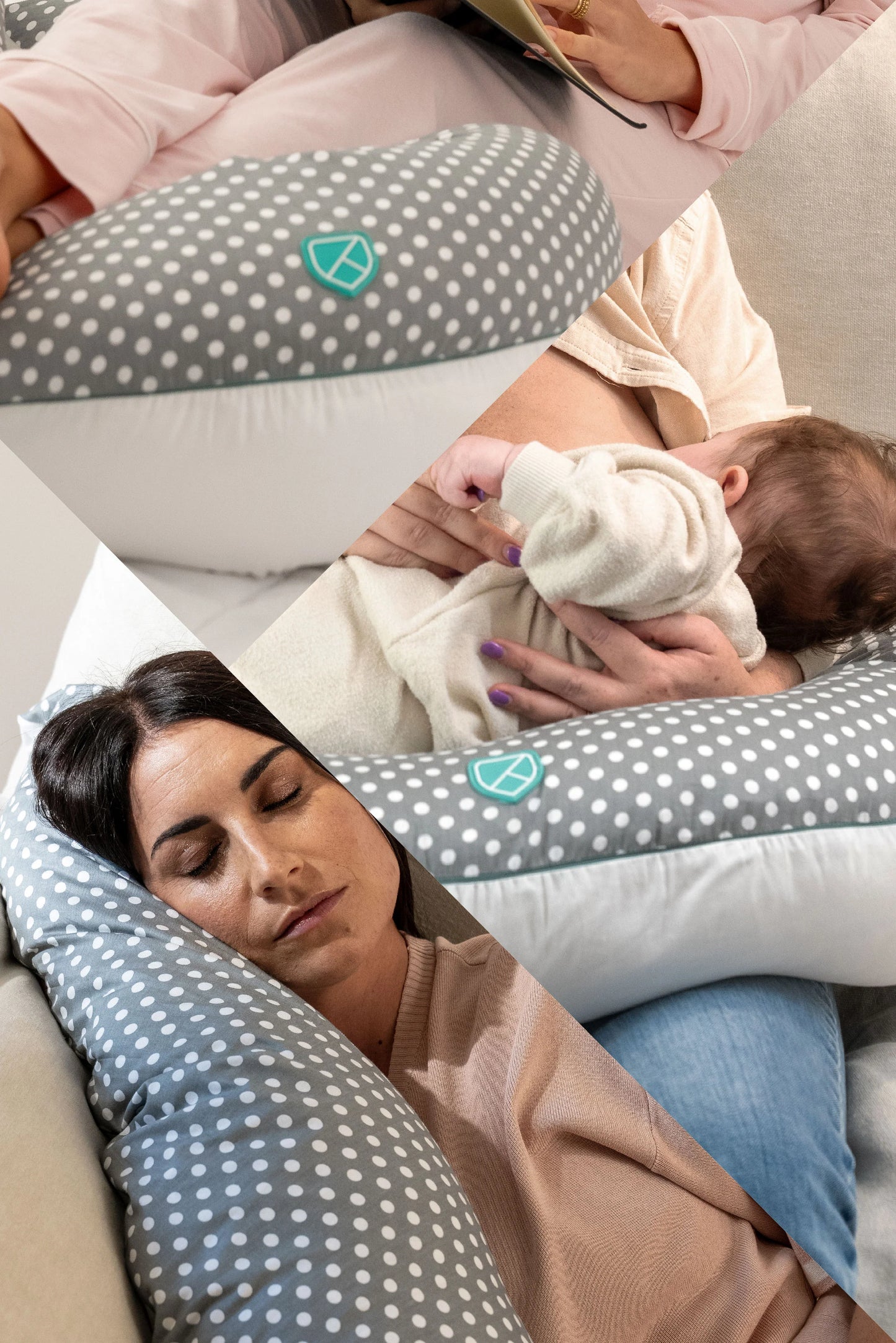 Koala Hugs - Cuscino gravidanza e allattamento blu con pallini bianchi