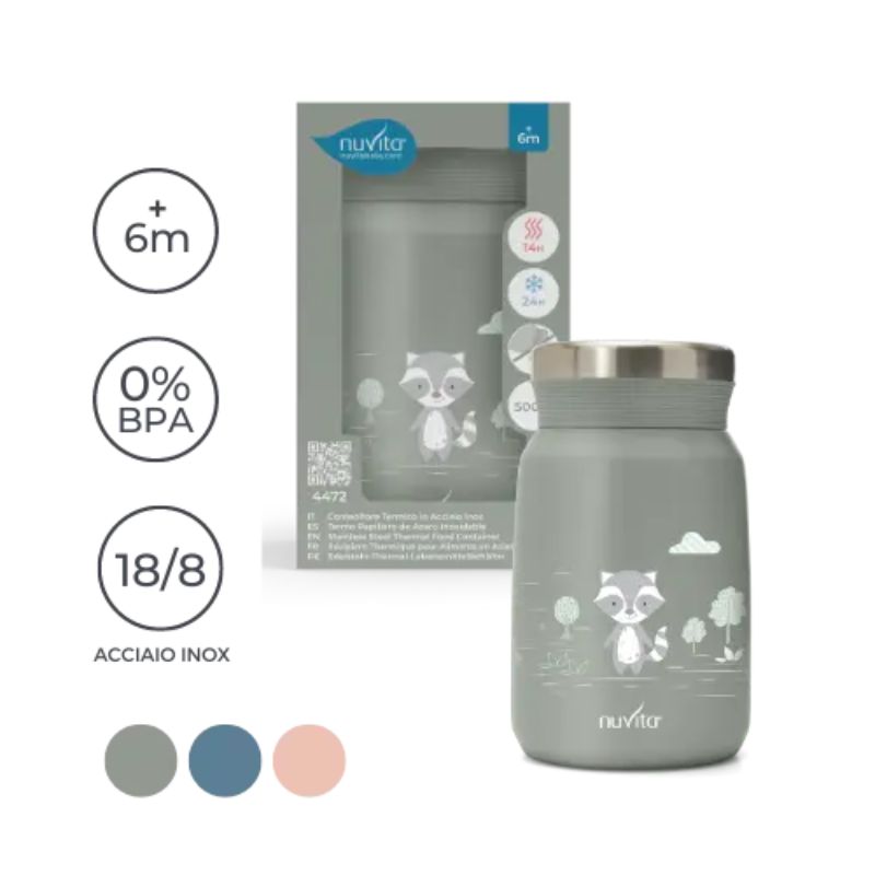 Nuvita - Contenitore termico in acciaio inox per cibi solidi e liquidi, 500ml Sage green