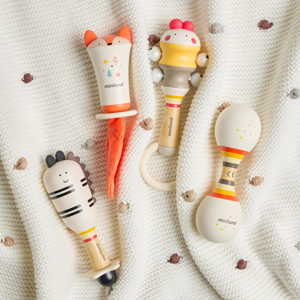 Miniland - Zebra rattle – insieme ad altri sonagli della stessa linea