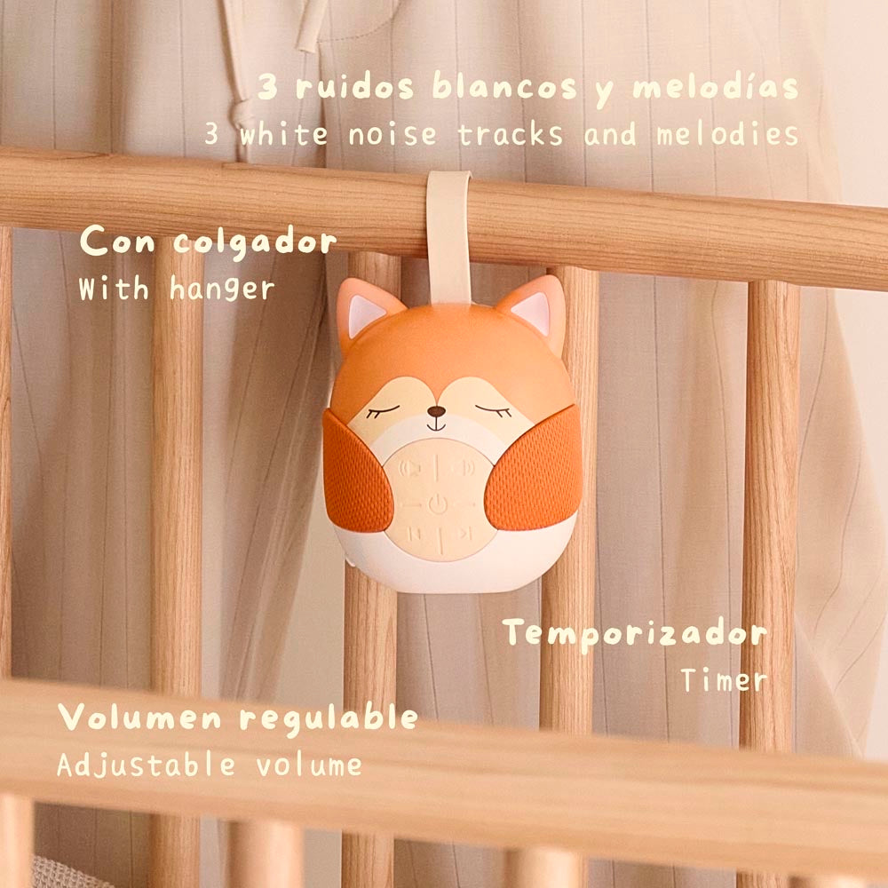 Miniland - Foxy dreamer portatile – caratteristiche principali: rumori bianchi e melodie, gancio, timer e volume regolabile