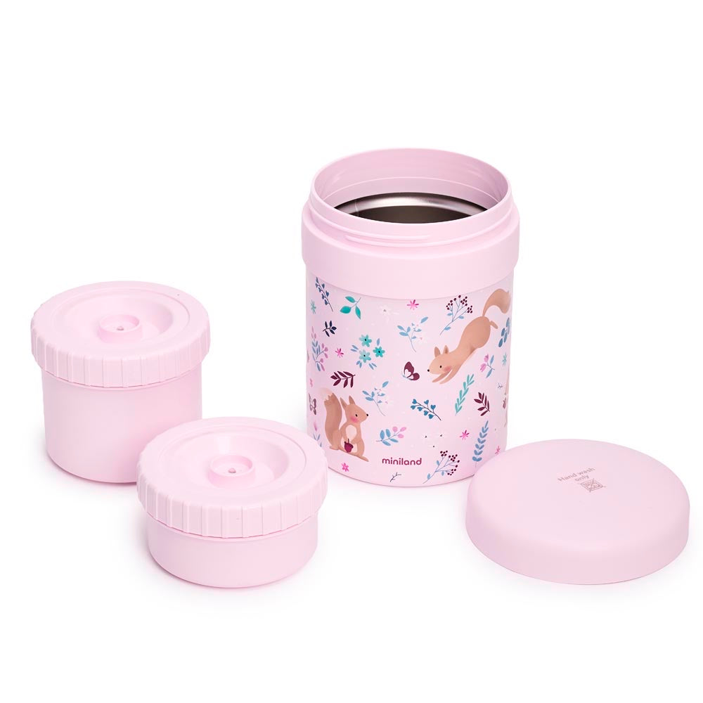 Miniland - Thermos portapappa Squirrel da 700ml – thermos aperto con contenitori interni e coperchio