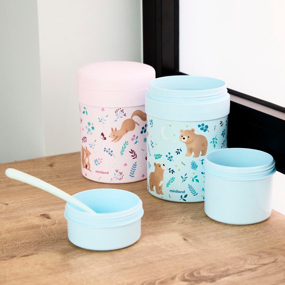 Miniland - Thermos portapappa Squirrel da 700ml – Thermetic Squirrel e Bear con contenitori interni e cucchiaino