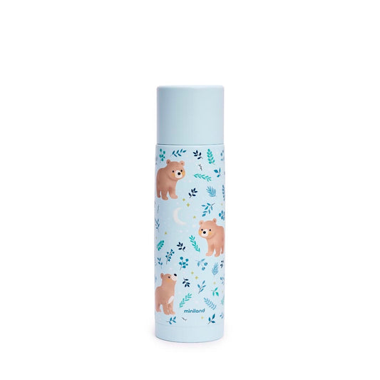 Miniland - Thermos per liquidi Bear da 500ml – thermos azzurro con orsetti su sfondo bianco