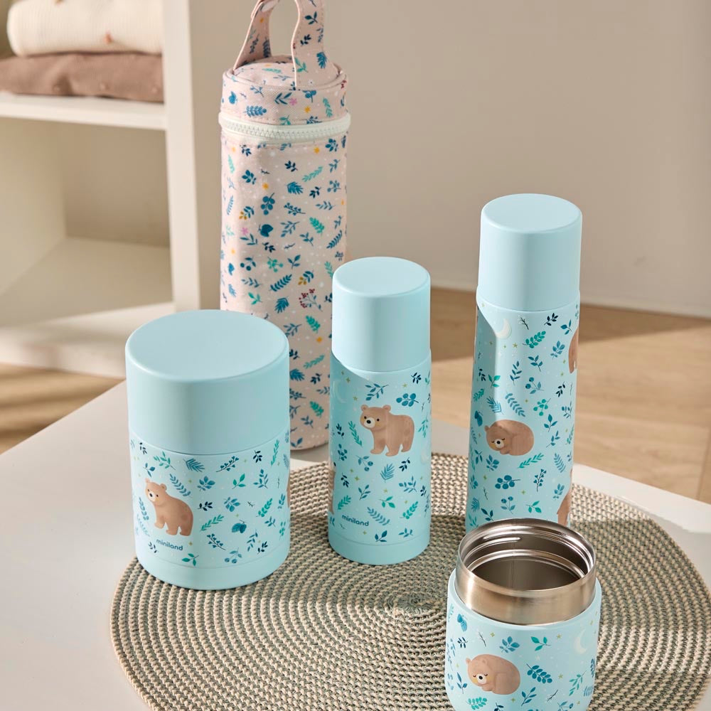 Miniland - Thermos per liquidi Bear da 500ml – set di thermos e portapappa Bear con borsa termica