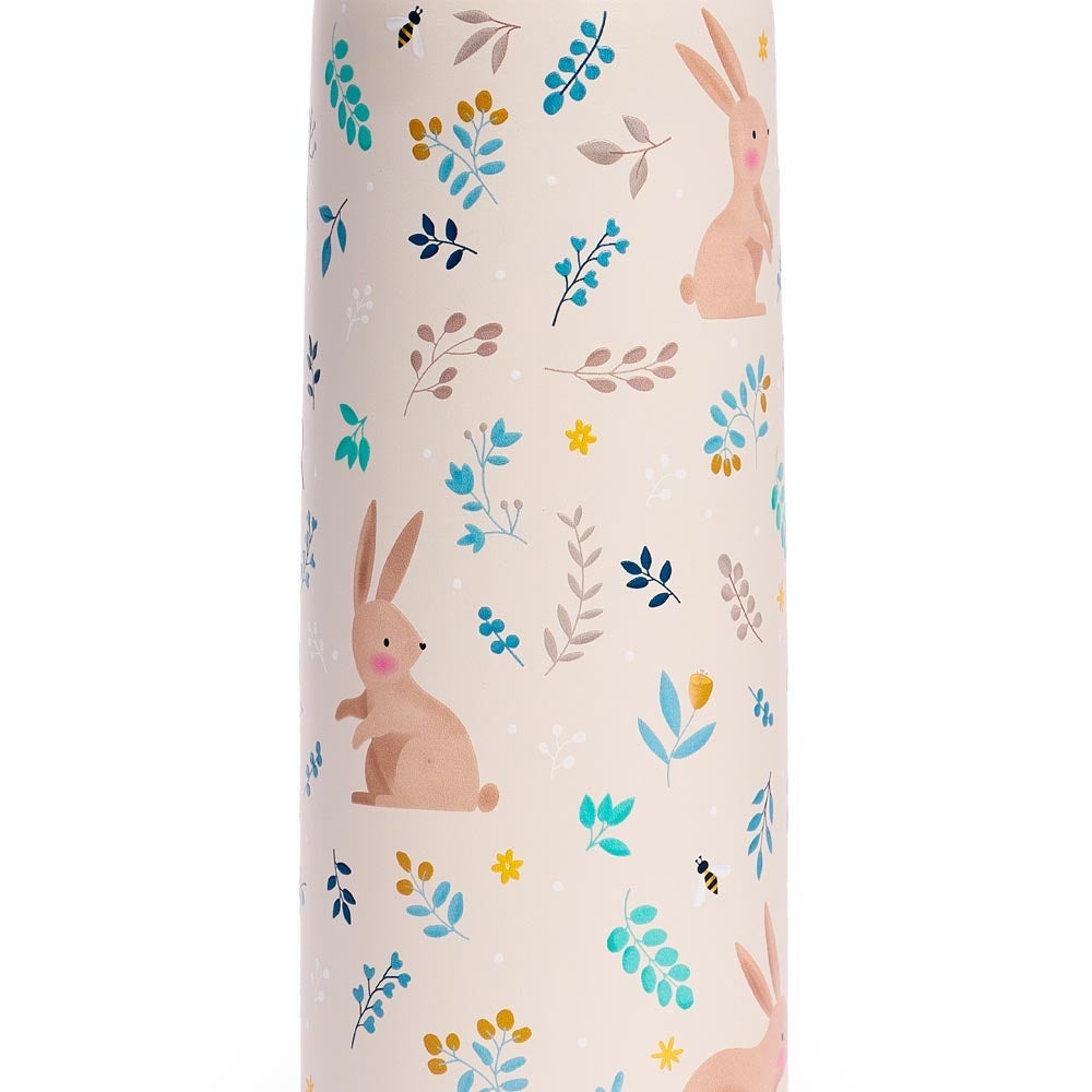 Miniland - Thermos per liquidi Rabbit da 500ml – dettaglio della fantasia con coniglietti e fiori