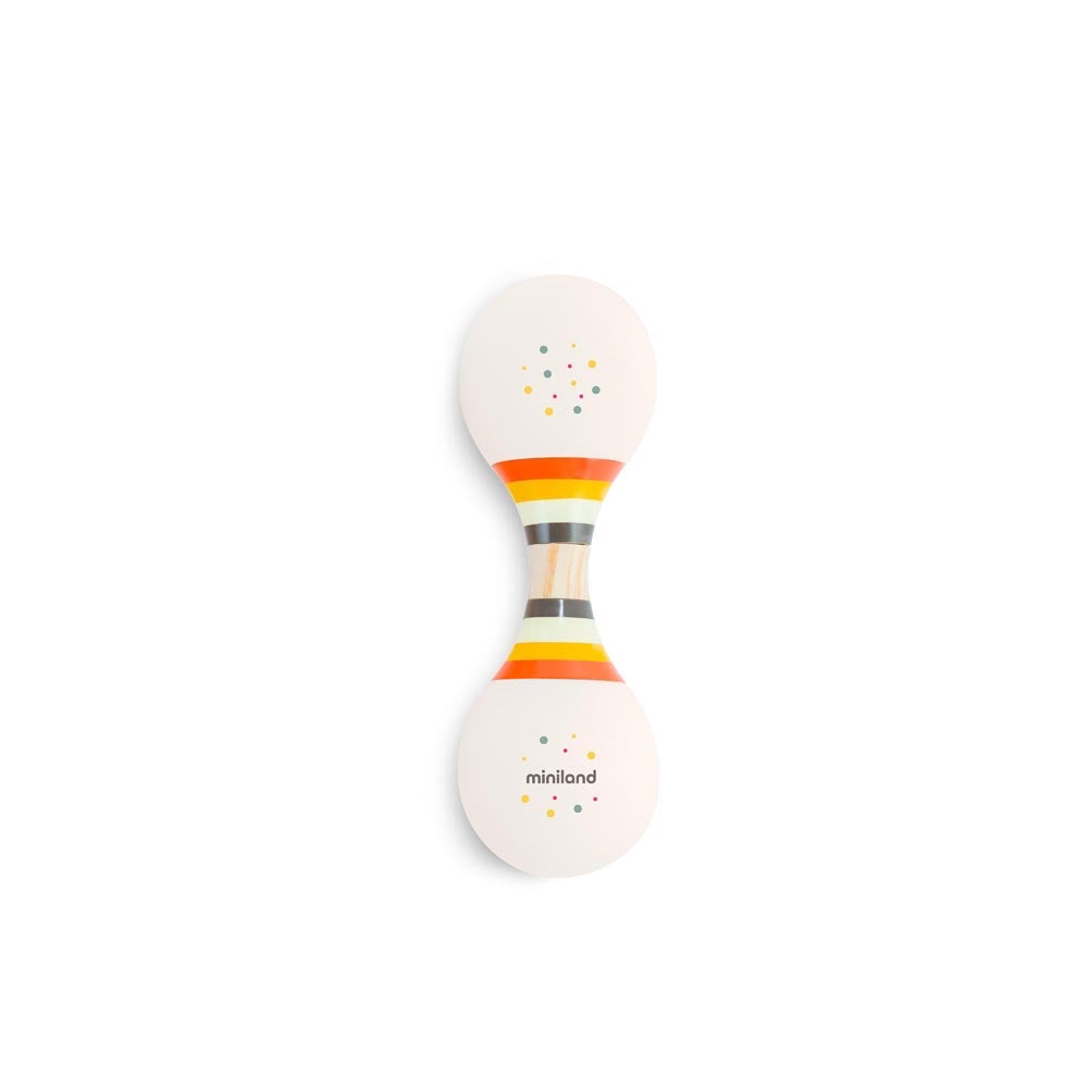Miniland - Soft duo rattle – doppio sonaglio su sfondo bianco