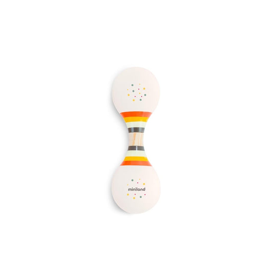 Miniland - Soft duo rattle – doppio sonaglio su sfondo bianco