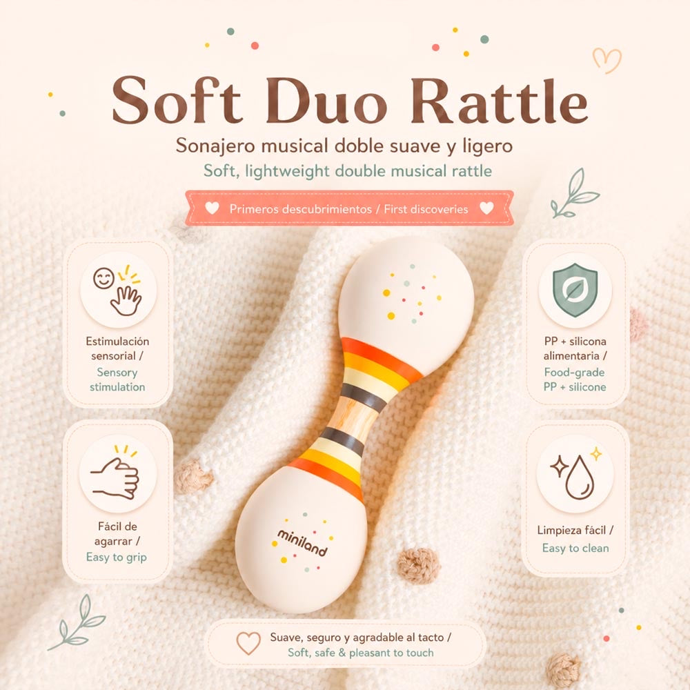 Miniland - Soft duo rattle – caratteristiche principali del sonaglio