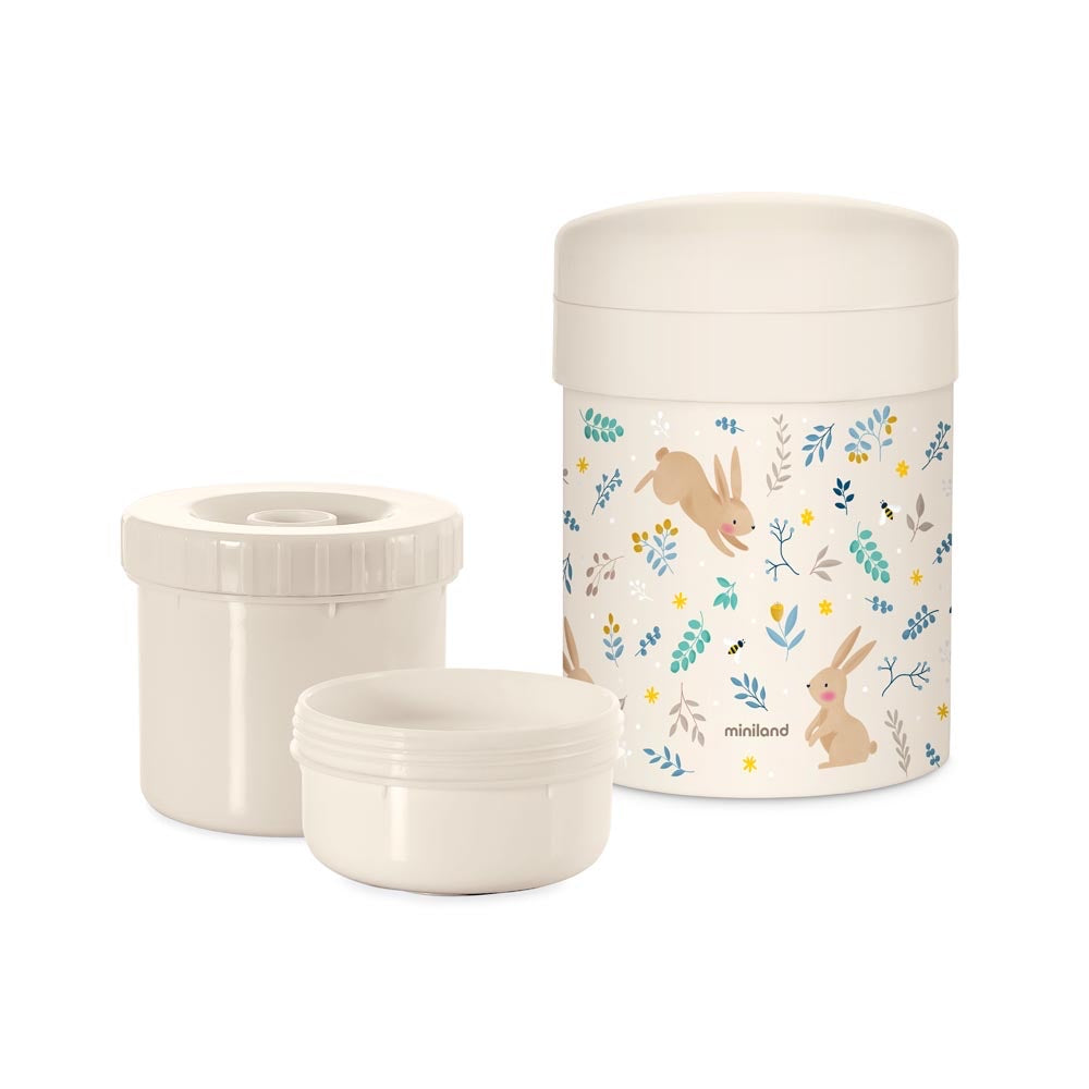 Miniland - Thermos portapappa Rabbit da 700ml – thermos con i due contenitori interni