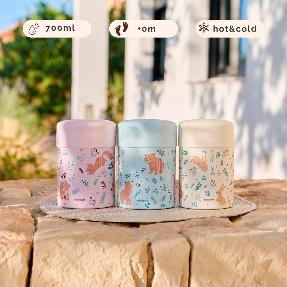 Miniland - Thermos portapappa Rabbit da 700ml – infografica 700 ml, +0 mesi, caldo e freddo con i tre Thermetic Squirrel, Bear e Rabbit