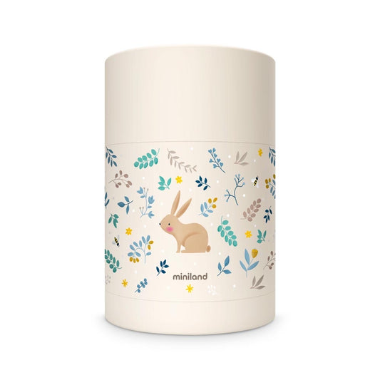 Miniland - Thermos portapappa Rabbit 600ml – thermos portapappa color panna con coniglietto su sfondo bianco