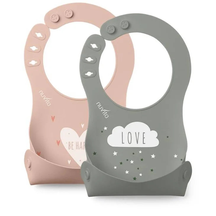 Nuvita - Bavaglino arrotolabile in silicone english rose/ sage green 2pz