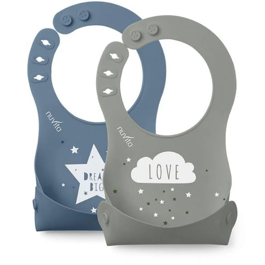 Nuvita - Bavaglino arrotolabile in silicone powder blu/ sage green 2pz