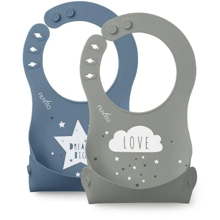 Nuvita - Bavaglino arrotolabile in silicone powder blu/ sage green 2pz