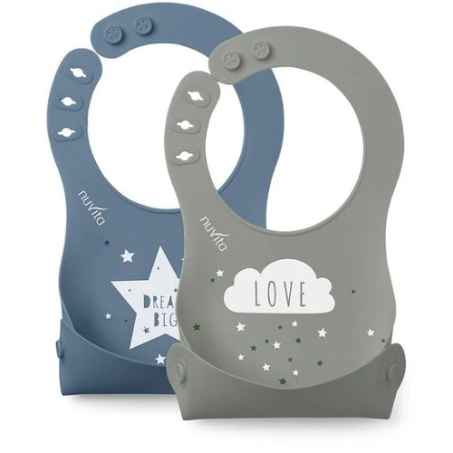 Nuvita - Bavaglino arrotolabile in silicone powder blu/ sage green 2pz