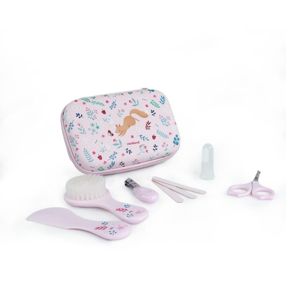 Miniland - Beauty-case con 6 accessori scoiattolo rosa