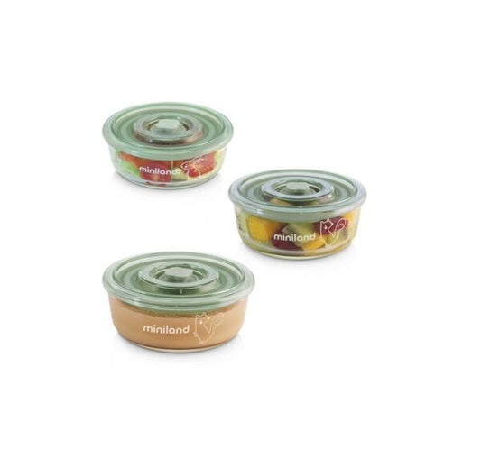 Miniland - Set di 3 contenitori naturround in vetro chip verdi