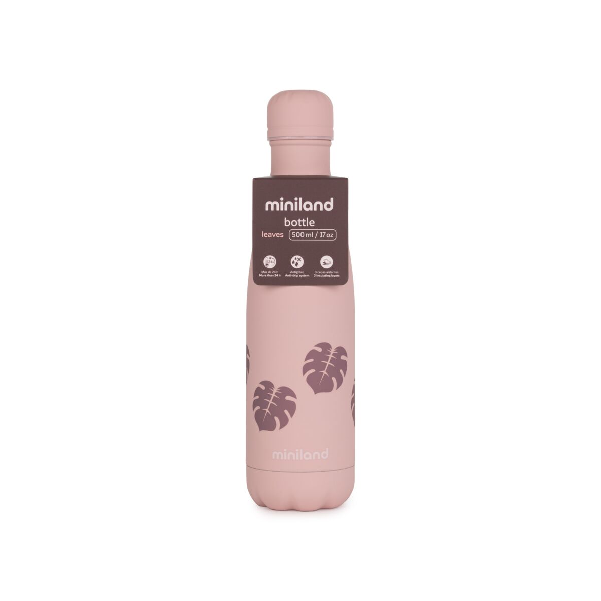 Miniland - Bottiglia termica foglie rosa 500ml