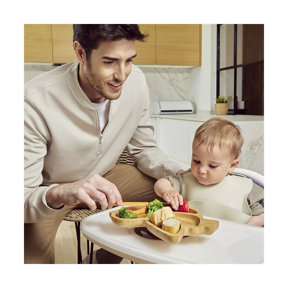 Miniland - Piatto in bambù con ventosa uccellino