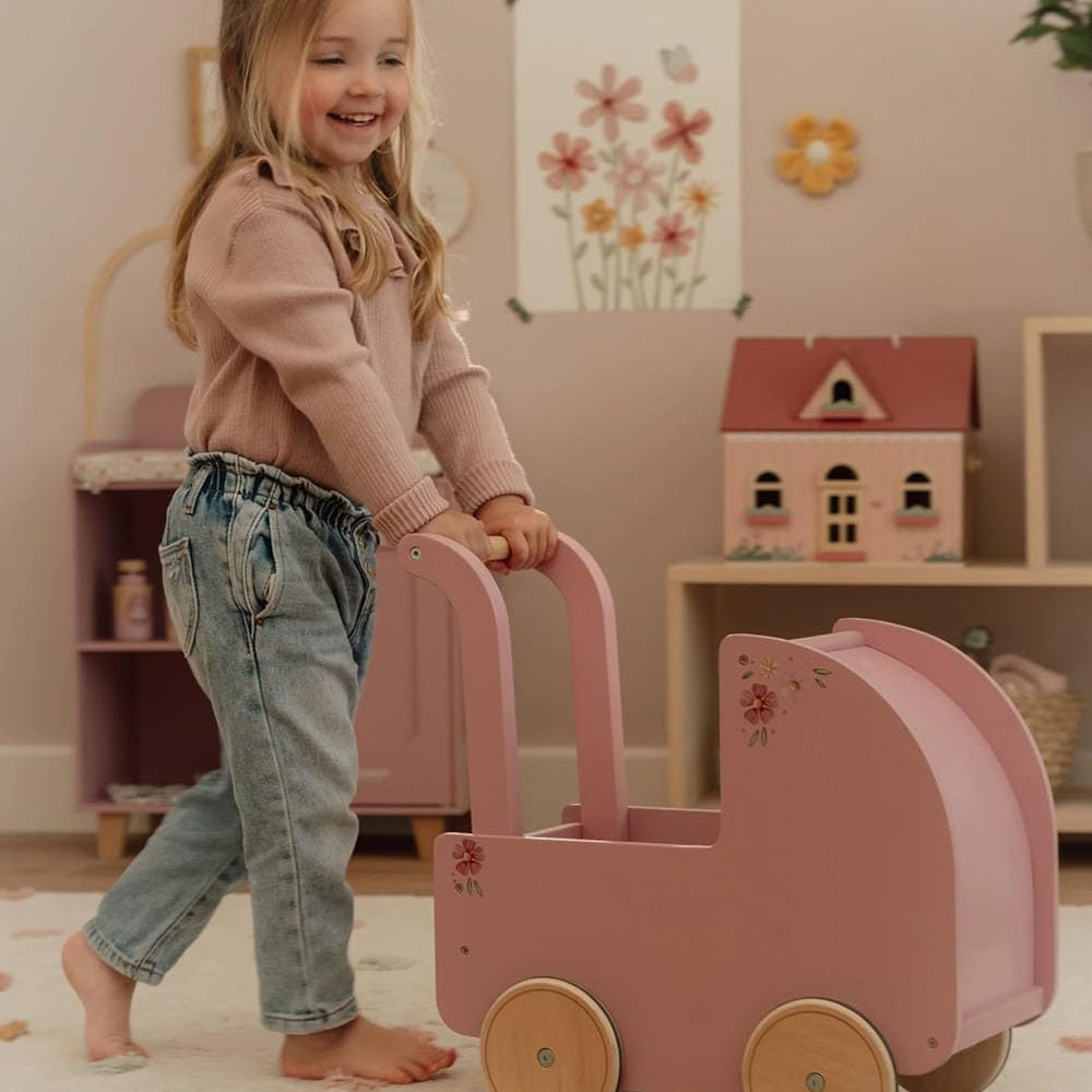 Little Dutch - Carrozzina per bambole in legno con tessile