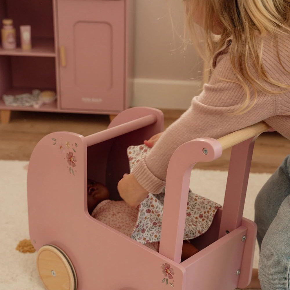 Little Dutch - Carrozzina per bambole in legno con tessile