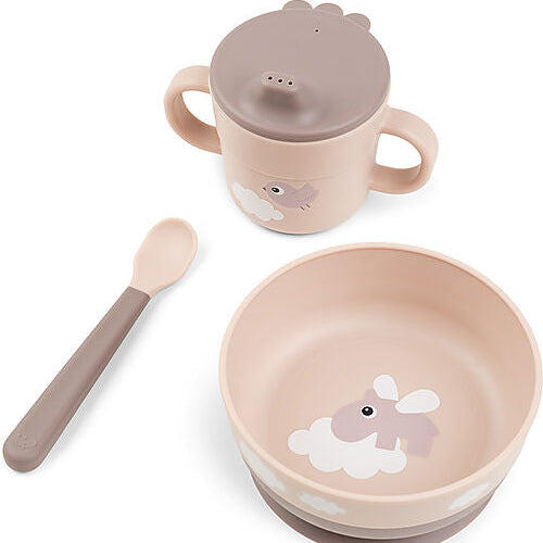 Done by Deer - Set pappa, ciotola tazza e cucchiaio - Happy Clouds rosa cipria