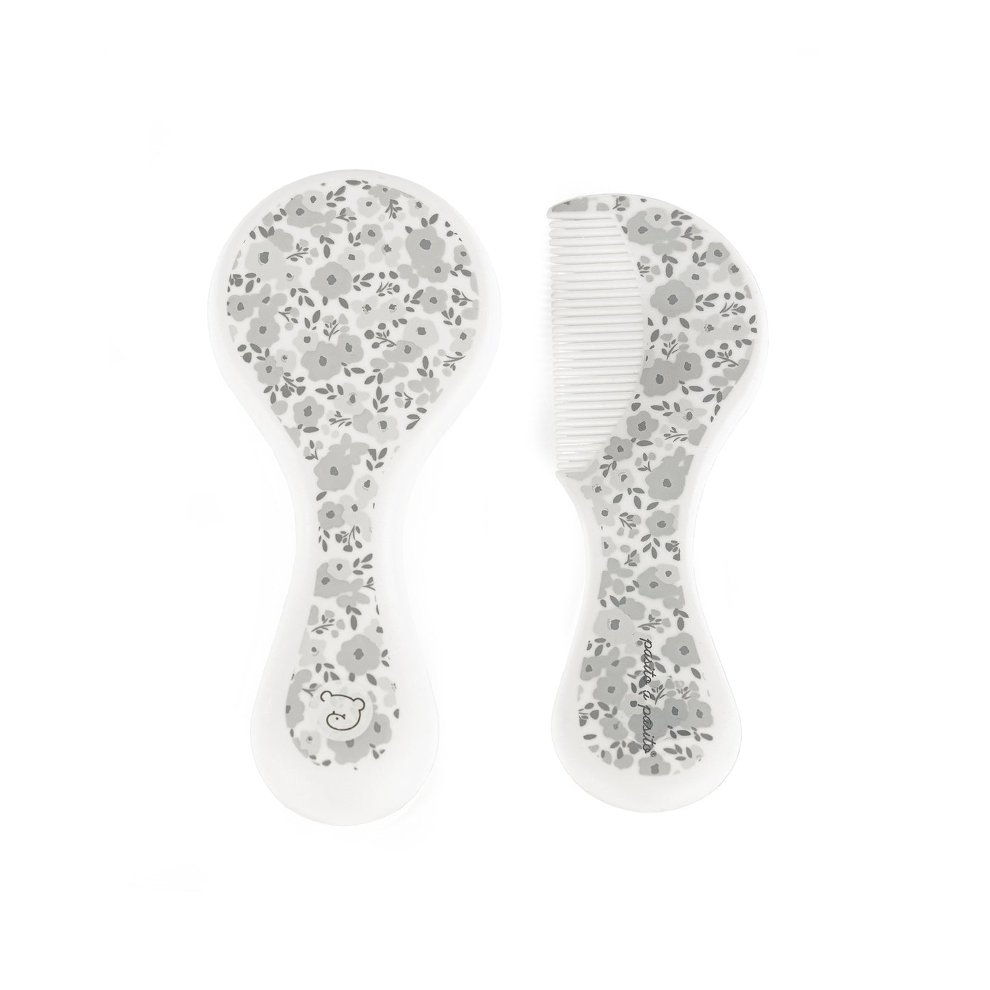 Pasito a Pasito - Set spazzola e pettine fiori grigio
