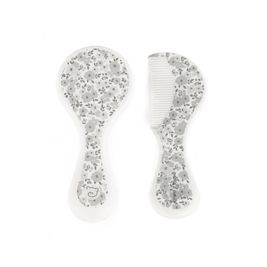 Pasito a Pasito - Set spazzola e pettine fiori grigio