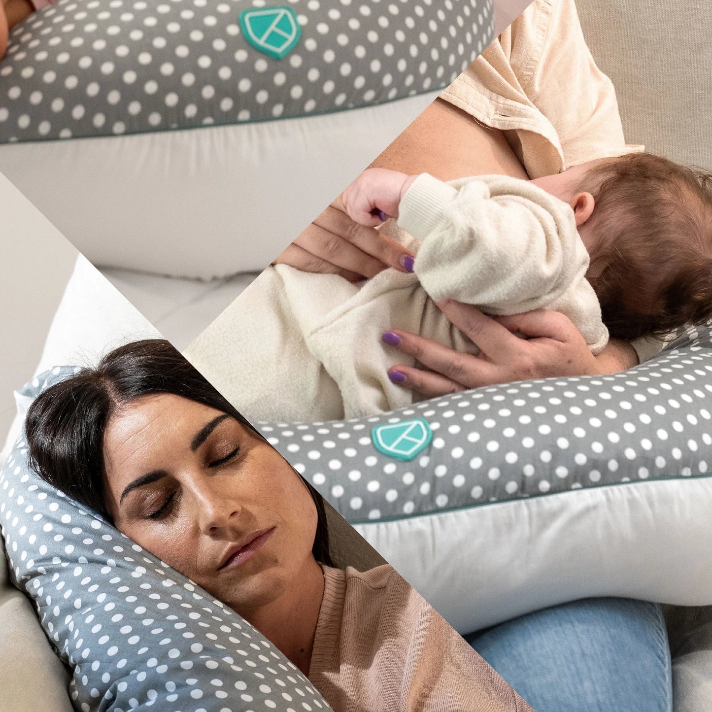 Koala Hugs - Cuscino gravidanza e allattamento blu con pallini bianchi