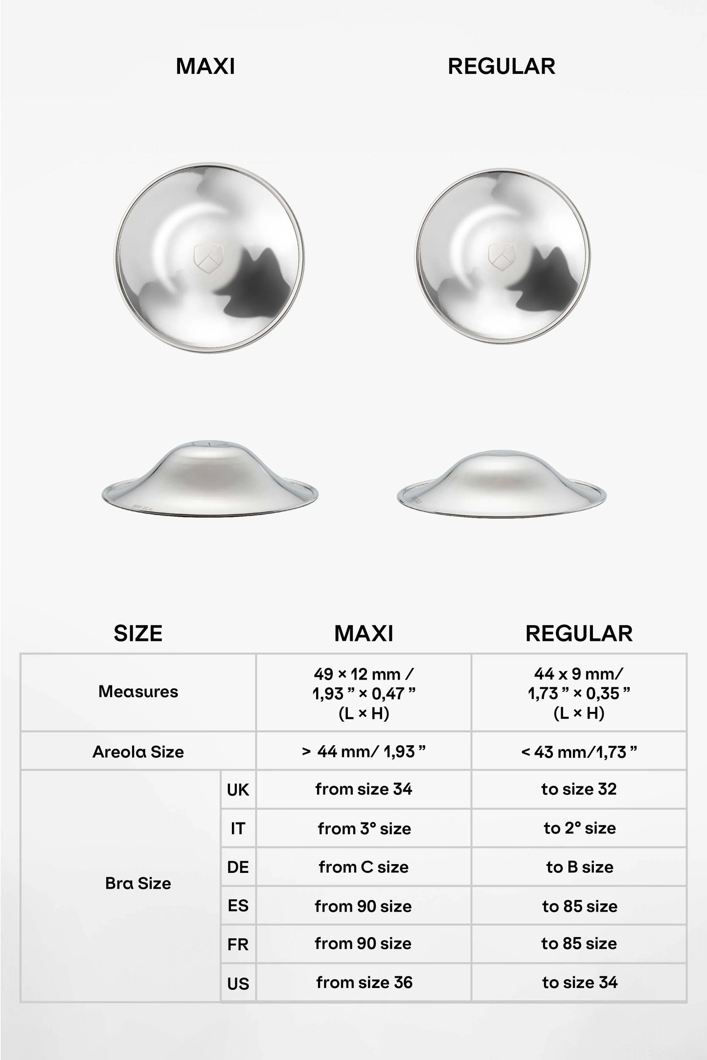 Silver cups - Coppette paracapezzoli in argento puro, Regular