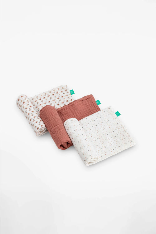 Set da 3 mussole, earth red - 80x80cm