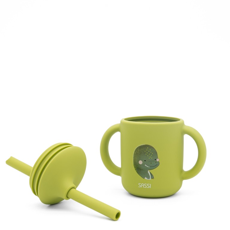 Sassi Junior Bicchiere con cannuccia in silicone dinosauro