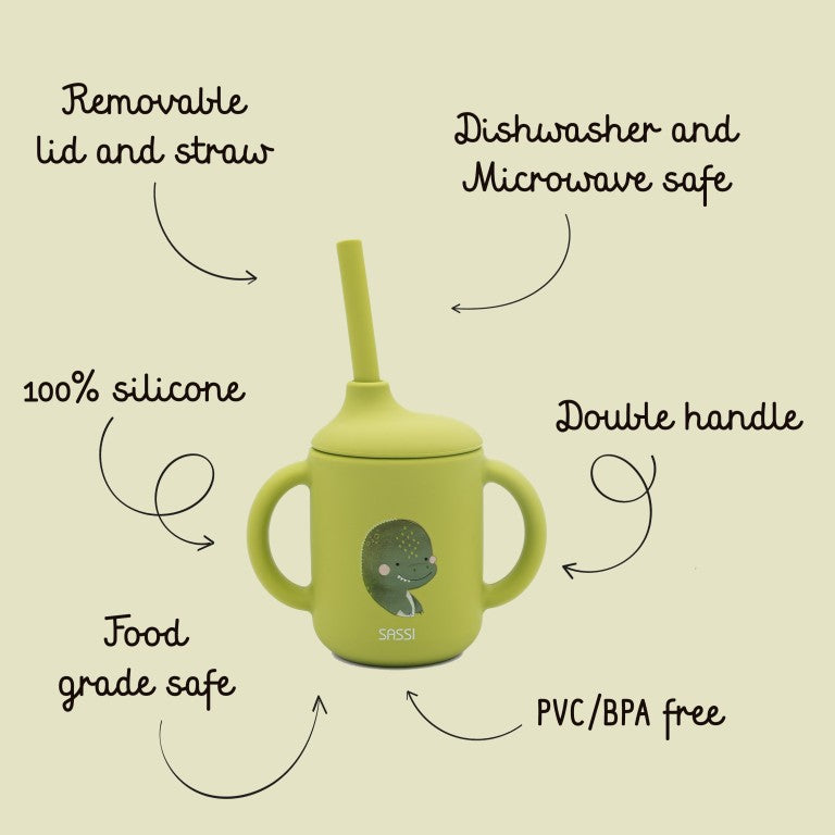 Sassi Junior Bicchiere con cannuccia in silicone dinosauro