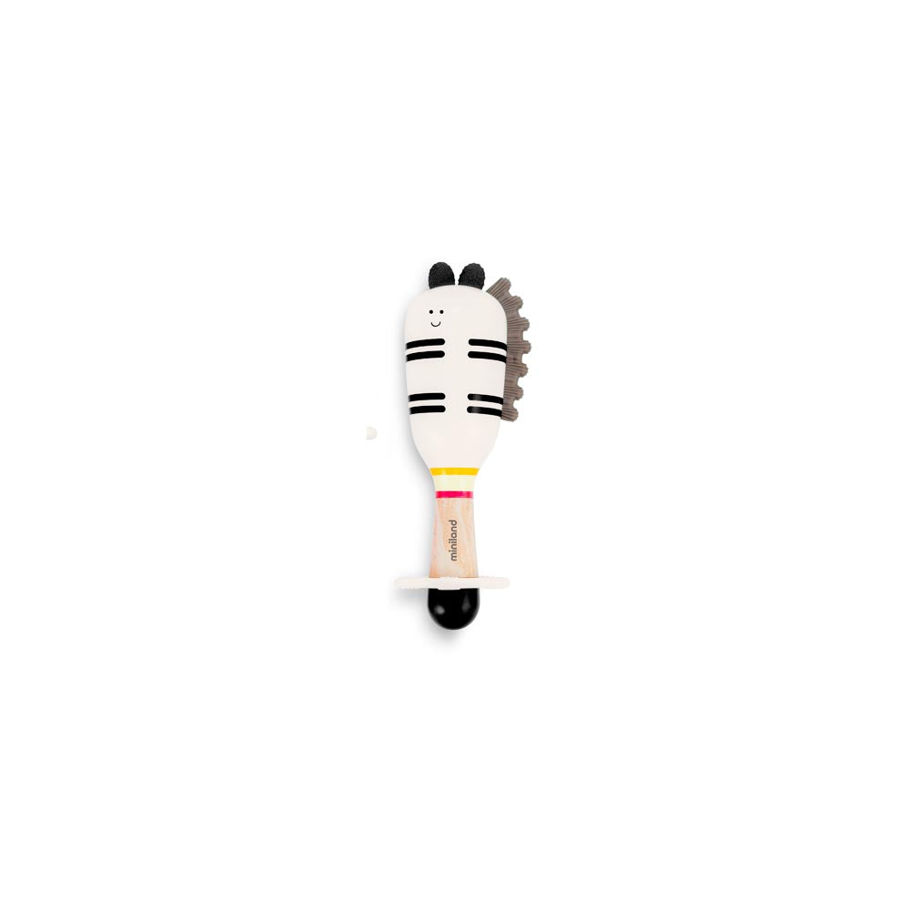 Miniland - Zebra rattle – sonaglio a forma di zebra su sfondo bianco