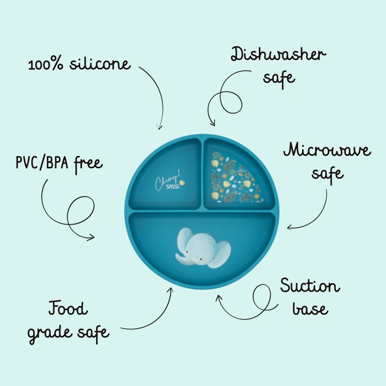 Sassi Junior Piatto in silicone tre scomparti elefante