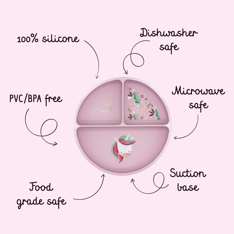 Sassi Junior Piatto in silicone tre scomparti unicorno