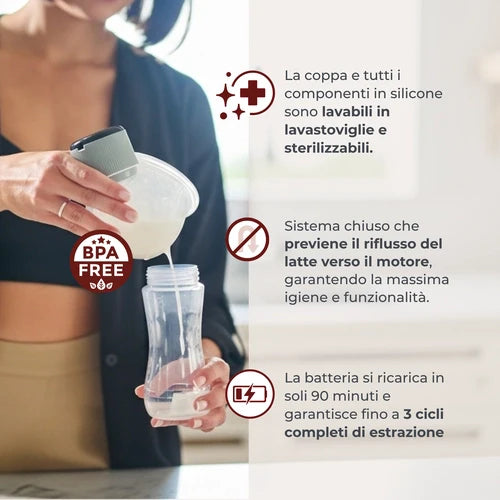 Nuvita - Tiralatte Materno Comfort elettrico indossabile singolo a 3 fasi
