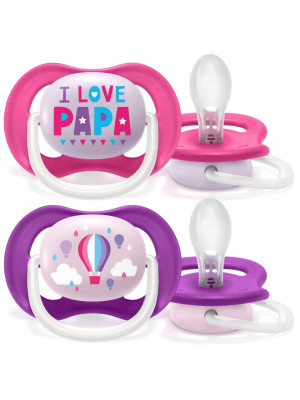 Philips Avent - 2 Succhietti ultra air Happy 6-18m rosa - I love papà